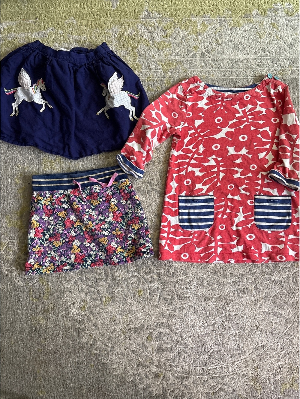 Mini Boden bundle skirts dress 6-7 cotton unicorn florals